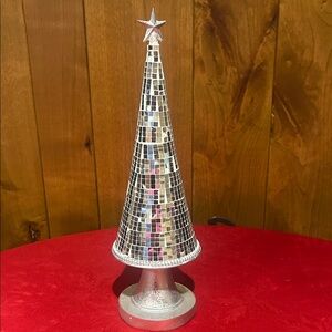 NWT Silver Mosaic Holiday 23” Mirrored Tree Decoration